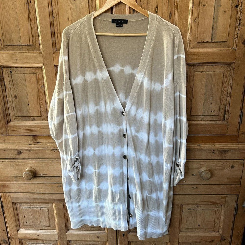 Sanctuary Cardigan Sweater Tie Dye Tan‎ White Button Front Womens Size 2X